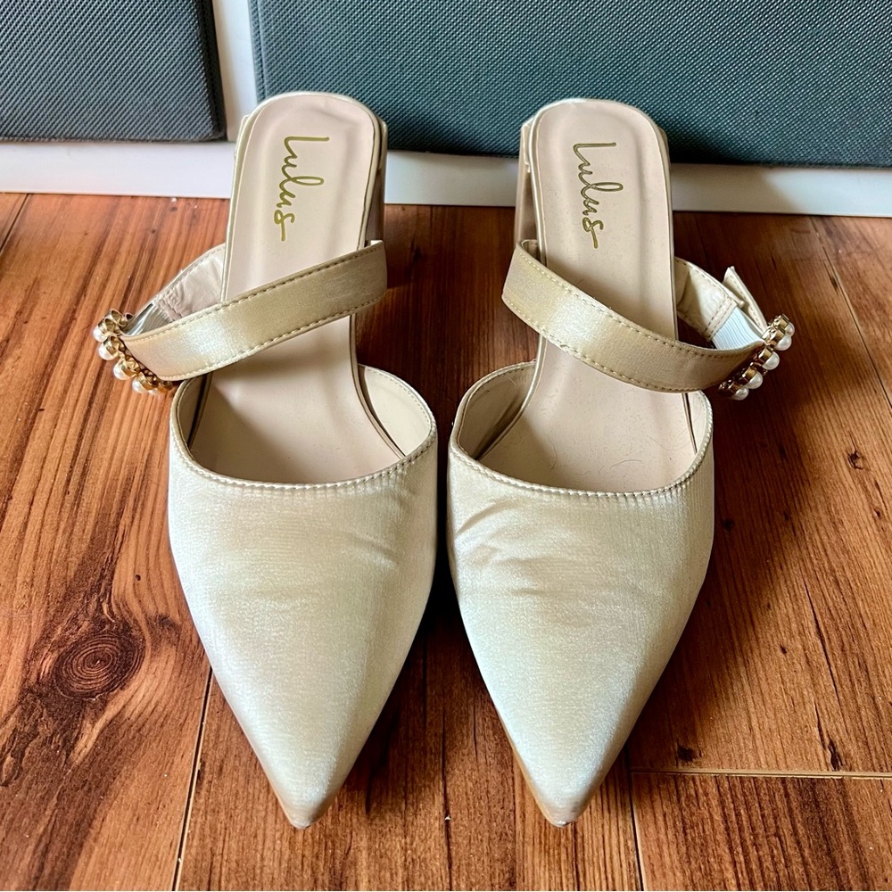 Lulu's Cream Mules with Gold Accents